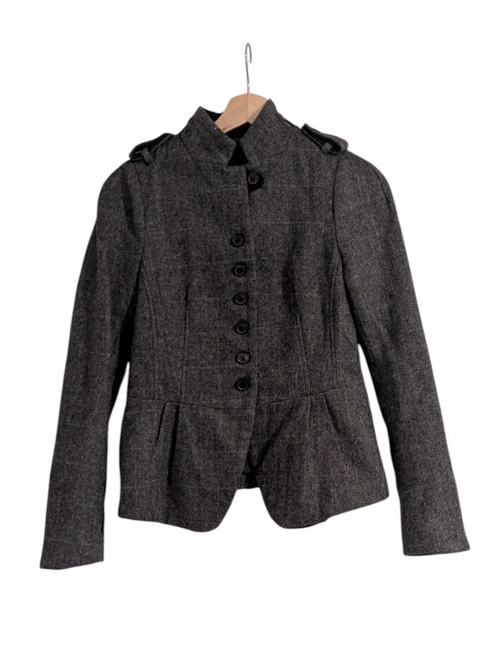 Zara Women's Classic Button-Front Gray Wool Blend Peplum Jacket, S